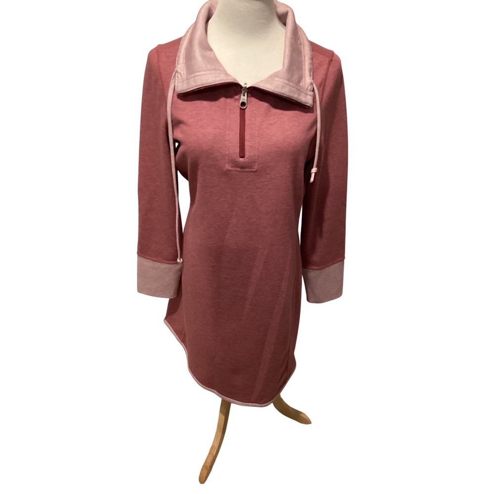 Tommy Bahama Rose Pink Funnel Neck Sweatshirt Dress Long Sleeve Womens